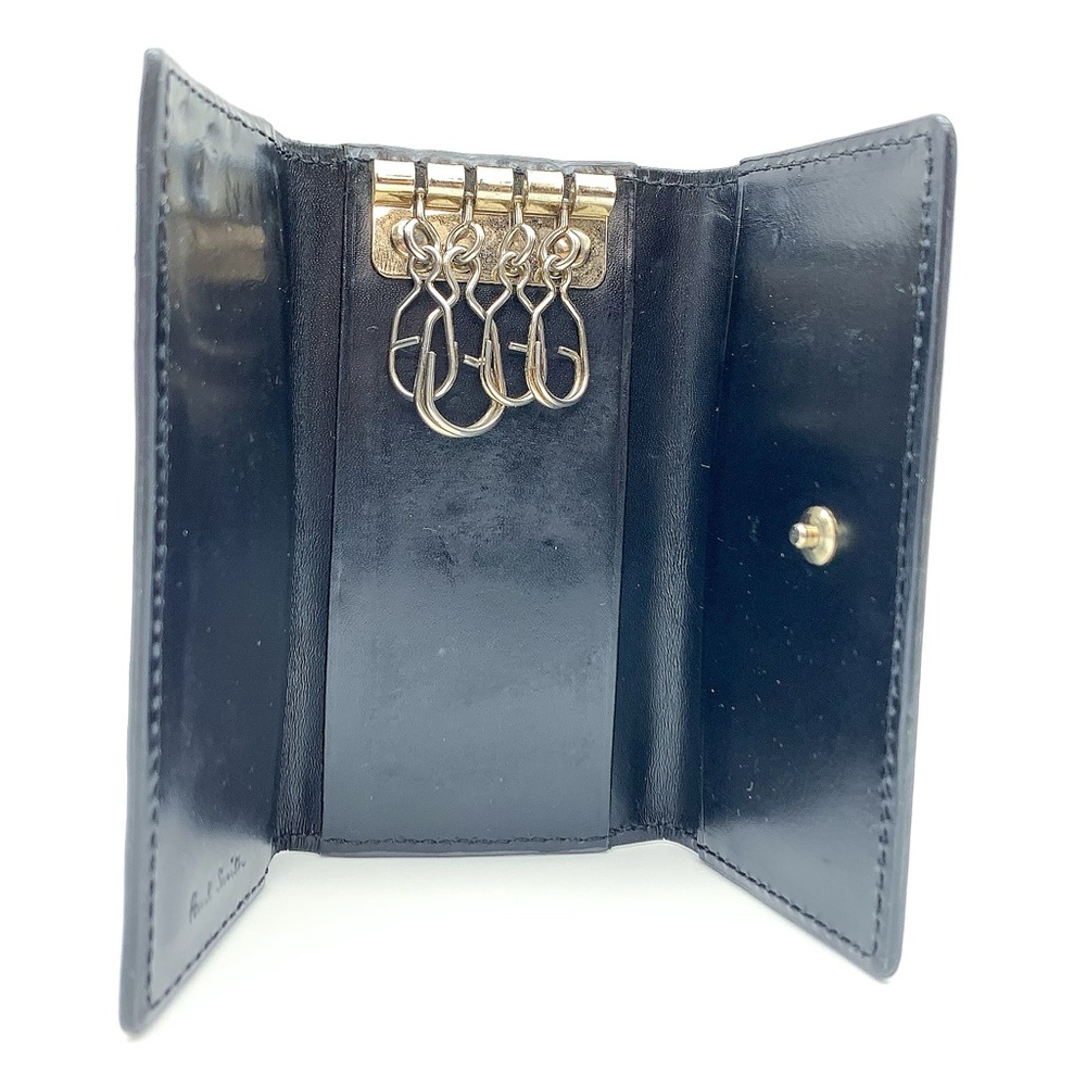 PAUL SMITH Tri-fold 4 Ring Chain Key Leather Case in Black